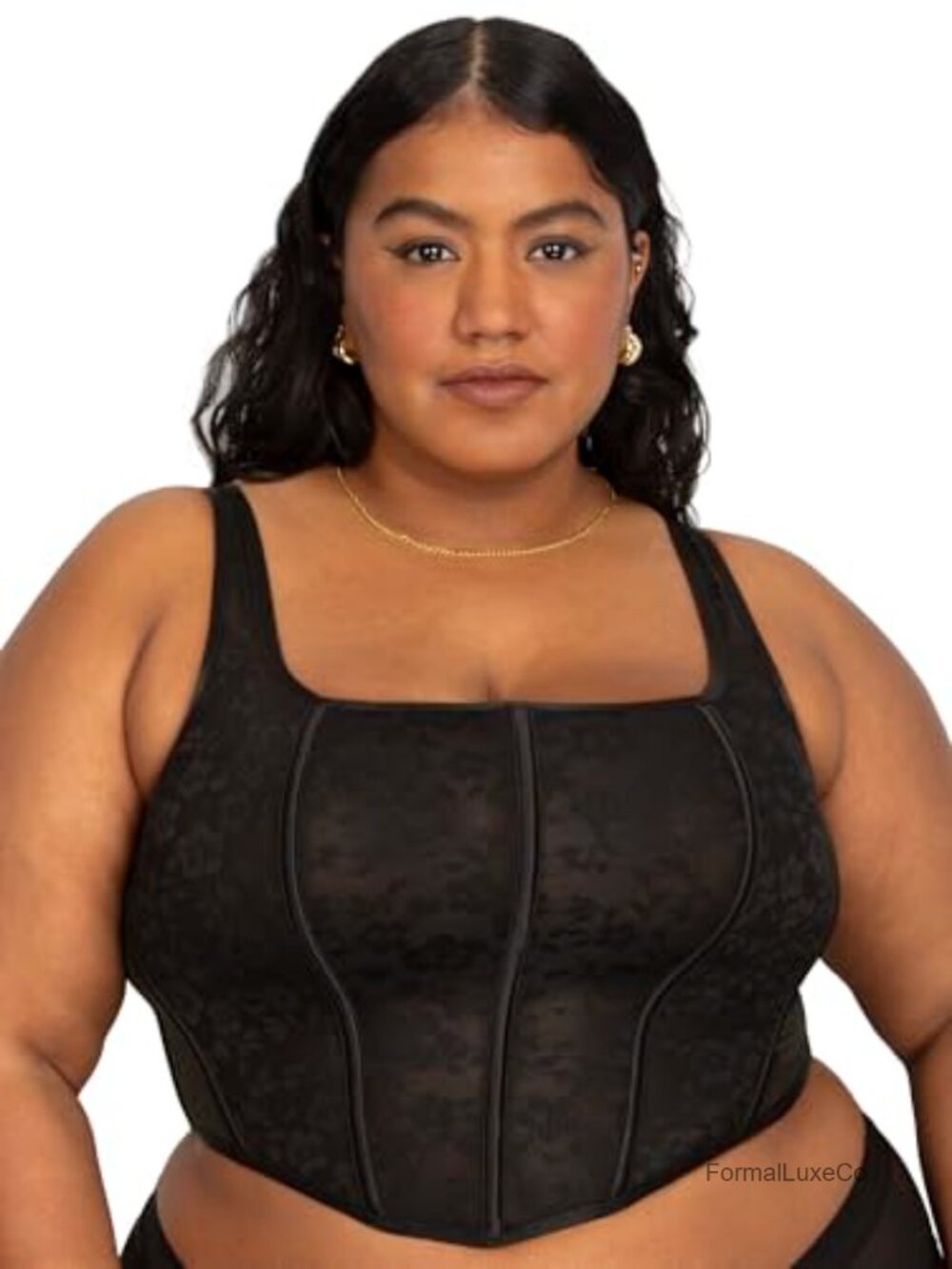 Curvy Couture Bustier Bra Corset Top Longline Square Neck Hook Eye Closure